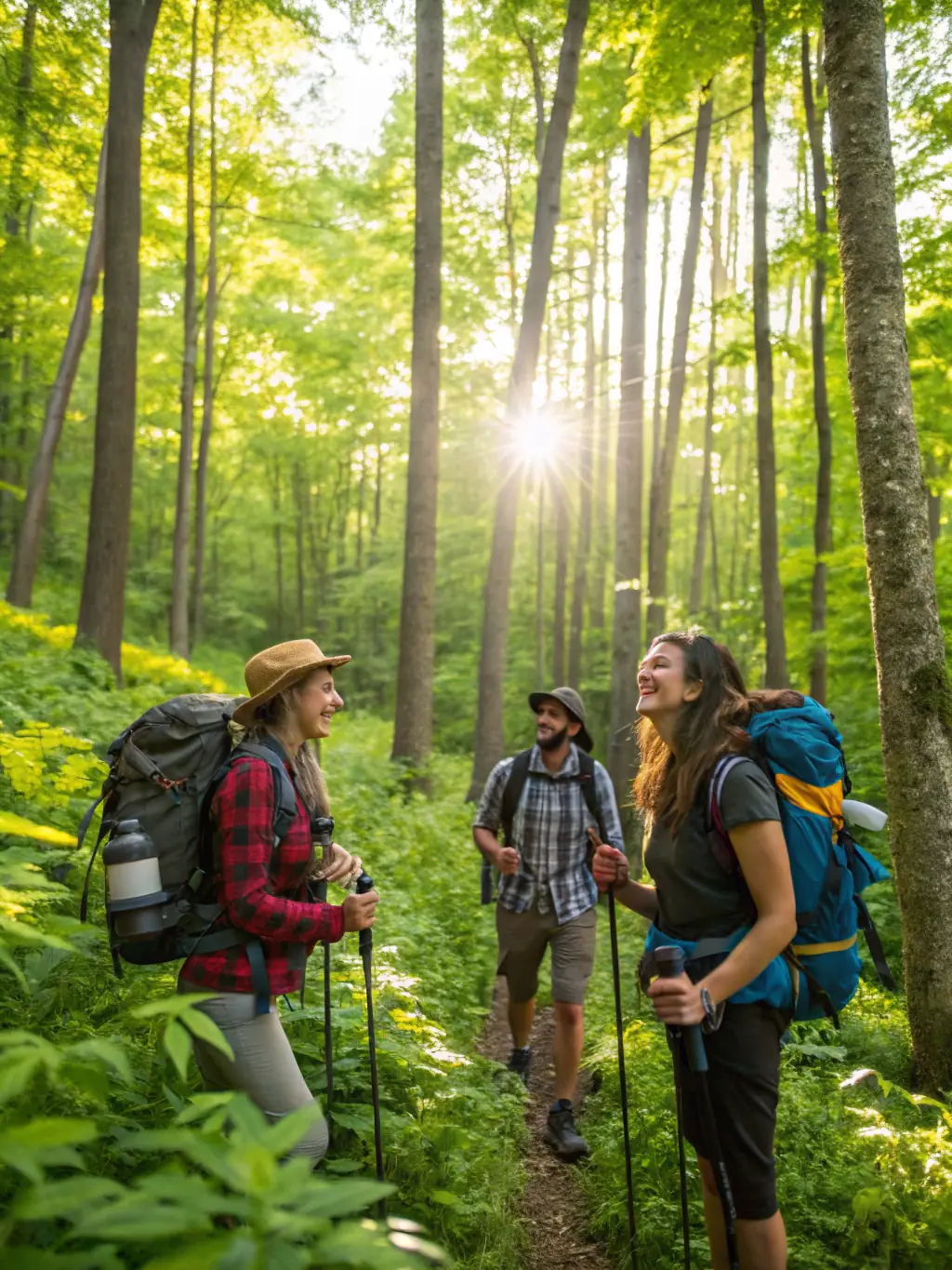 A vibrant image of a group of people hiking in the Corrèze region, showcasing the natural beauty and the active lifestyle promoted by UFOLEP 19.