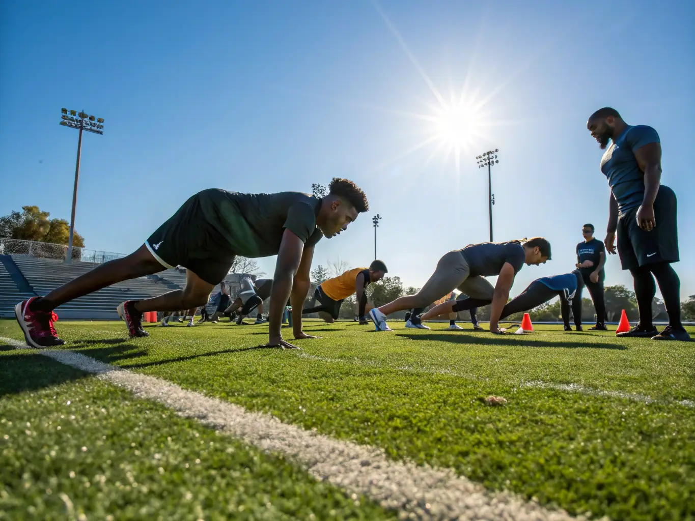 A dynamic image of participants engaged in a high-intensity interval training (HIIT) session, representing a premium fitness activity at COMITE DEPARTEMENTAL UFOLEP 19.